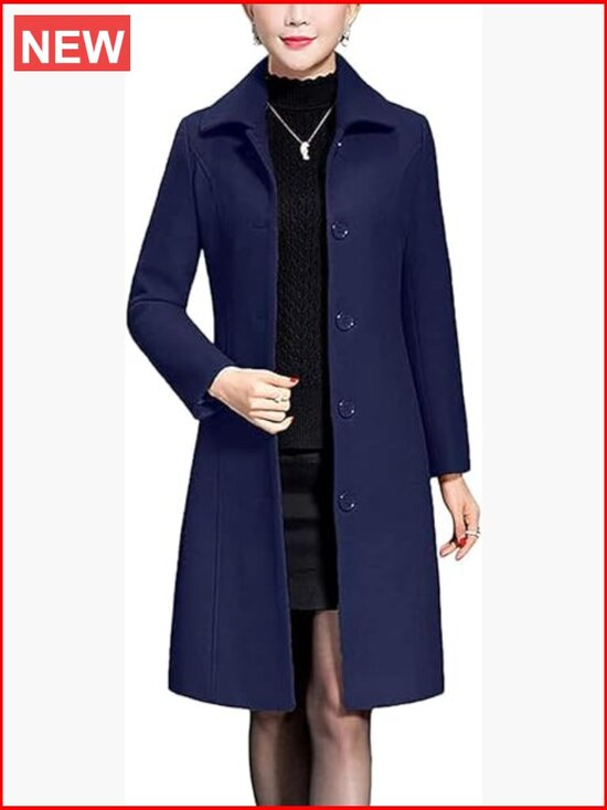 Jackets & Blazers - Wool Blend Trench Coat Winter Long Thick Overcoat Slim Fit Windproof
